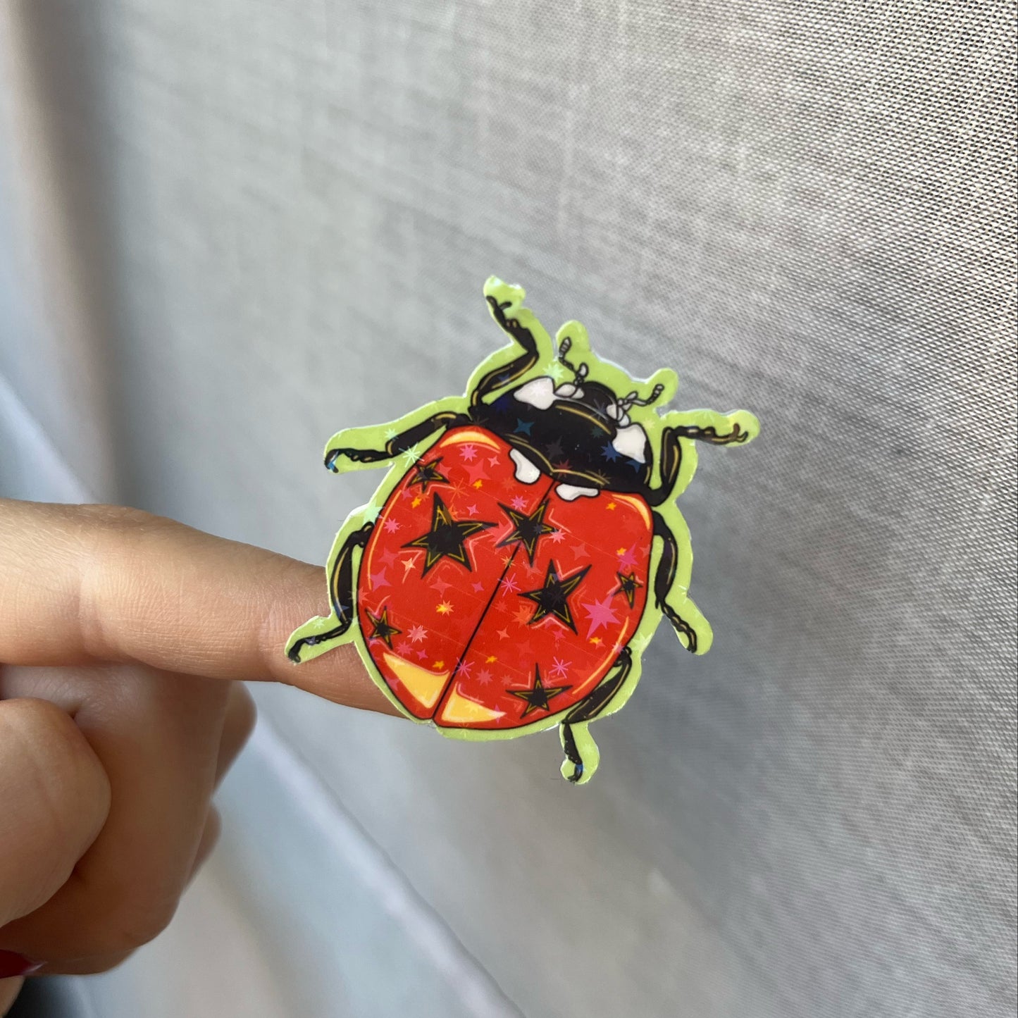 Starry Ladybug Sticker – Glitter Laminated